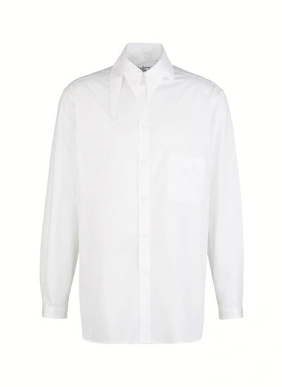 Yohji Yamamoto Cotton Poplin Shirt W/ Self Tie Collar In White