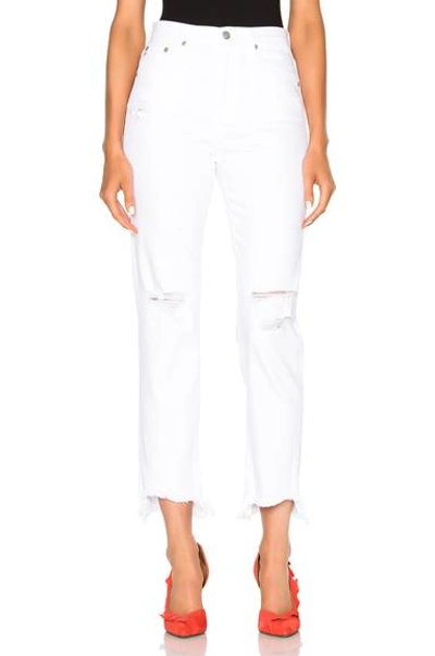 Ag Phoebe Distressed Straight Leg Ankle Jeans In 5 Years White Frayed