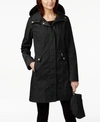Cole Haan Petite Packable Hooded Water-resistant Raincoat In Black