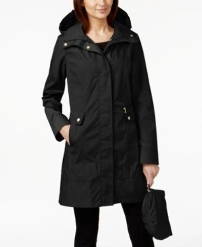 Cole Haan Packable Hooded Raincoat In Black
