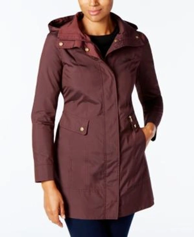 Cole Haan Packable Hooded Raincoat In Eggplant