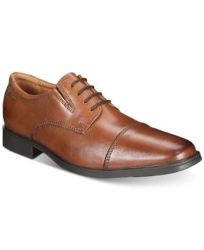 Clarks Tilden Cap Mens Leather Lace-up Oxfords In Dark Tan Leather