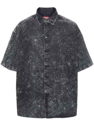 Diesel S-lazer Perforated Acid-wash Short-sleeve Shirt In Gray