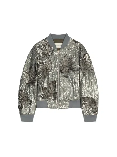 Dries Van Noten Slim Fit Bomber Jacket With Sequin Decoration. In Grey