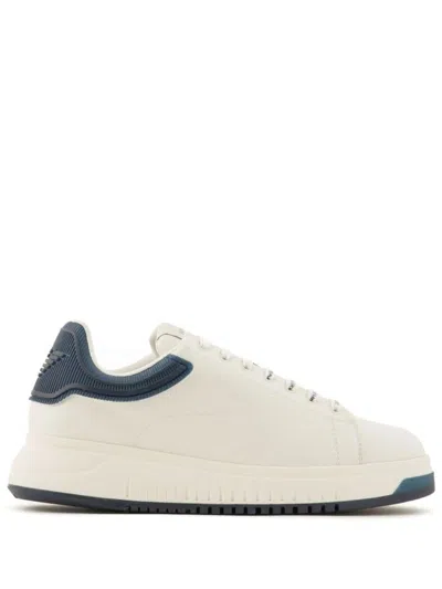 Emporio Armani Leather Sneakers In Blue