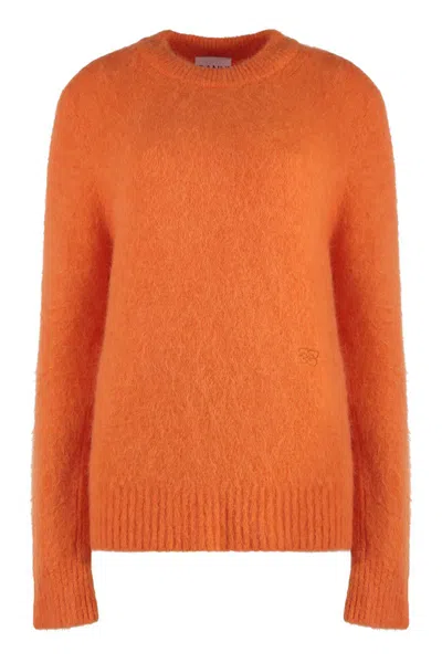 Ganni Brushed Knit Sweater In Vibrant Orange