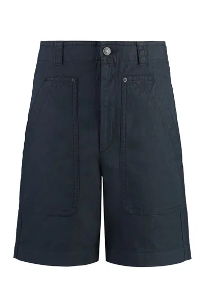 Isabel Marant Kilano Cotton And Linen Bermuda-shorts In Blue