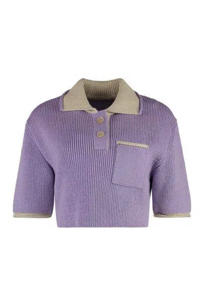 Jacquemus Maille Arco Knitted Polo Shirt In Lilac