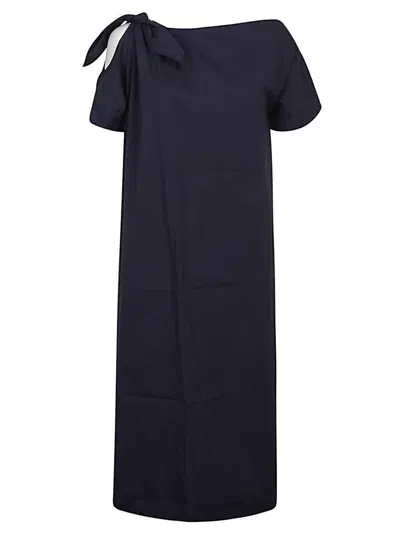 Liviana Conti One-shoulder Cotton Blend Long Dress In Blue