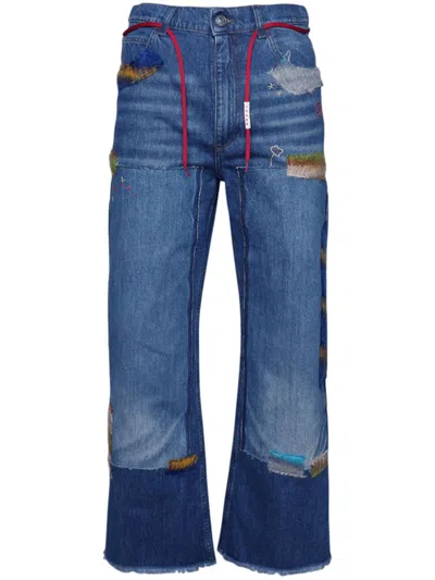 Marni Logo-patch Cotton Jeans In Navy