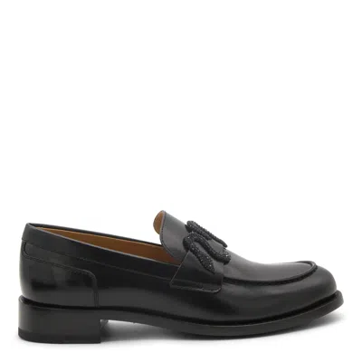 René Caovilla Flat Shoes In Black Calf/jet Hematite Strass