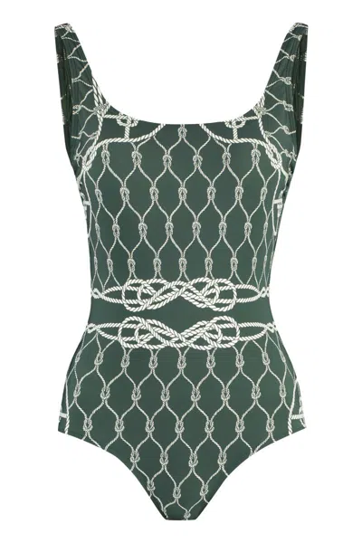 Tory Burch Printed One-piece Swimsuit In Green