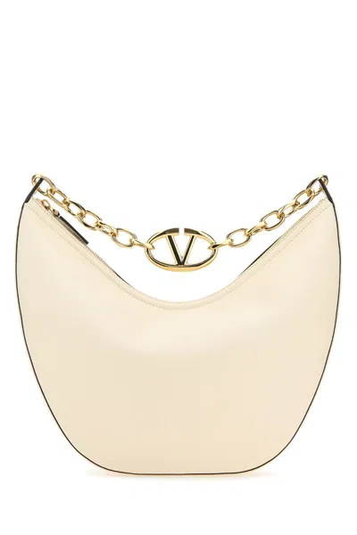 Valentino Garavani Ivory Leather Medium Vlogo Shoulder Bag