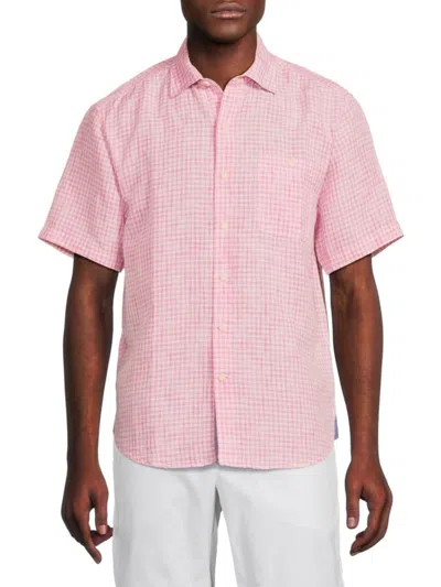 Tommy Bahama Sand Beach Check Linen-blend Camp Shirt In Carmine Pink