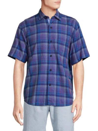 Tommy Bahama Somerset Point Plaid Silk Shirt In Classic Blue