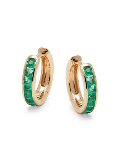 Effy Women's 14k Yellow Gold & Emerald Huggie Hoop Earrings