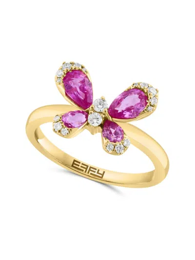 Effy Women's 14k Yellow Gold, Sapphire & Diamond Butterfly Ring