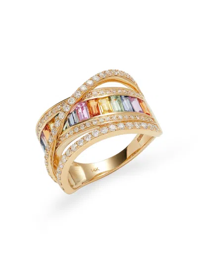 Effy Women's 14k Yellow Gold, Diamond & Sapphire Crossover Ring