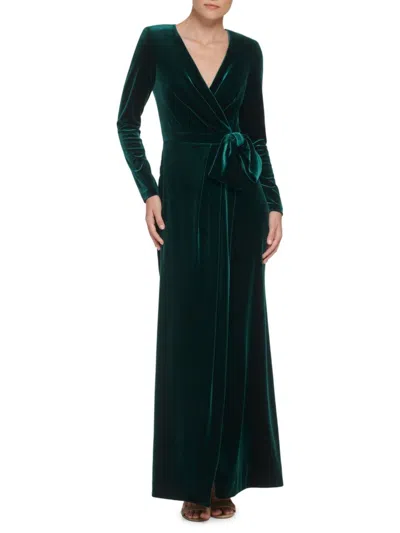 Eliza J Womens Velvet Faux Wrap Evening Dress In Hunter Green