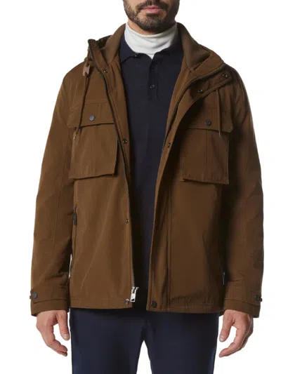 Andrew Marc Zenith Waxed Hooded Shirt Jacket In Cappuccino