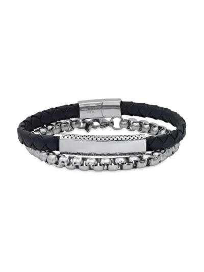 Hickey Freeman Men's 2-piece Leather & Stainless Steel Bracelet Set In Neutral