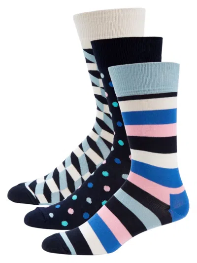 Happy Socks Men's 3-pack Patterned Crew Socks Gift Set In Neutral