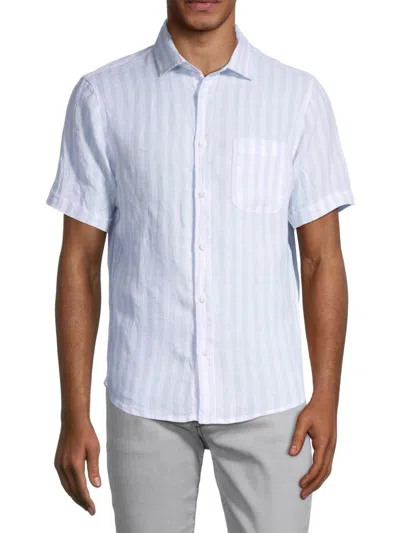 Saks Fifth Avenue Men's Linen Stripe Short-sleeve Button-down Shirt In Sky Blue