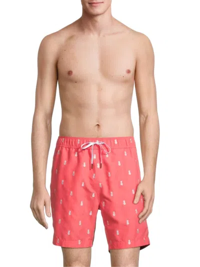 Onia Men's Charles Pineapple Swim Shorts In Bright Coral