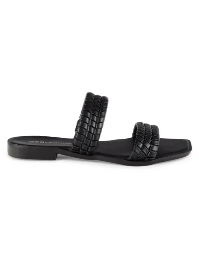 Bcbgeneration Lara Womens Faux Leather Braided Slide Sandals In Black