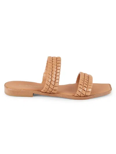 Bcbgeneration Lara Womens Faux Leather Braided Slide Sandals In Tan