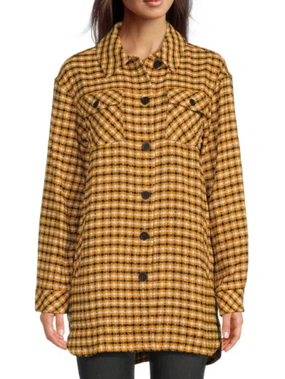 Karl Lagerfeld Womens Tweed Plaid Shirt Jacket In Golden Yellow Combo