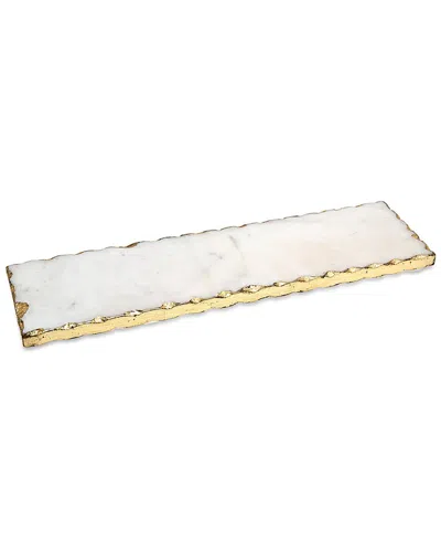 Godinger Eldora Rectangular Stone Gold Edge Tray In White
