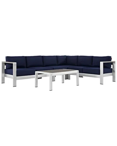 Modway Shore 5-piece Outdoor Patio Sectional Sofa Set In Silver