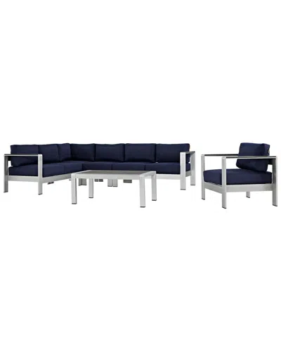 Modway Shore 6-piece Outdoor Patio Sectional Sofa Set In Silver