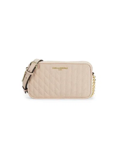 Karl Lagerfeld Women's Small Karolina Quilted Leather Crossbody Bag In Shell