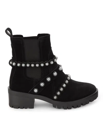 Karl Lagerfeld Womens Suede Embellished Ankle Boots In Black