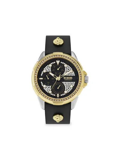 Versus Men's 6e Arrondissement Crystal 46mm Ip Gold Stainless Steel Leather Strap Chronograph Watch