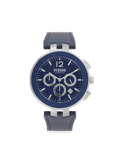 Versus Men's 44mm Stainless Steel & Leather Strap Chronograph Watch In Blue