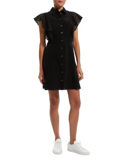 Theory Womens Eyelet Flutter Sleeves Shirtdress In Black