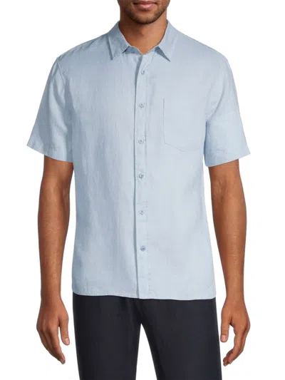 Vince Men's Linen Short Sleeve Button Down Shirt In Oxford Blue
