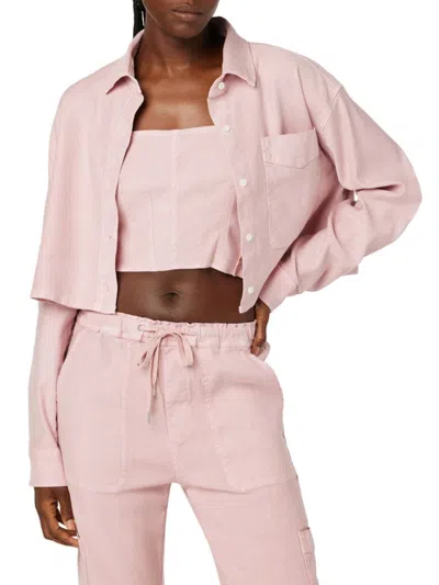 Hudson Jeans Linen-blend Oversized Crop Shirt In Zephyr Pink
