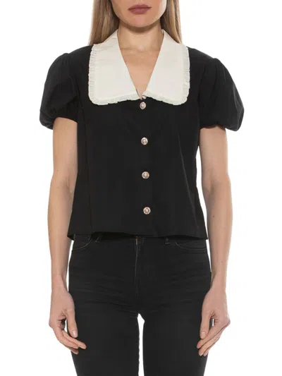 Alexia Admor Sandra Short Sleeve Button-up Blouse In Black