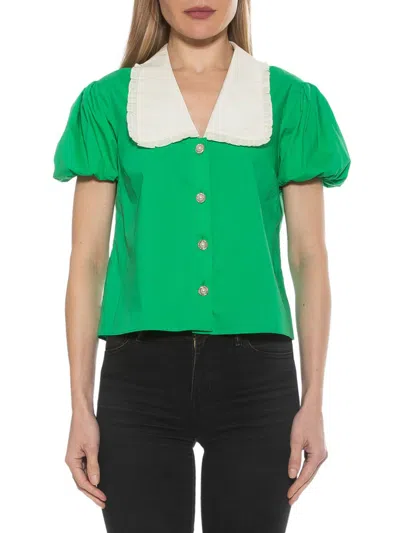 Alexia Admor Sandra Short Sleeve Button-up Blouse In Green