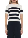 Alexia Admor Pat Stripe Short Sleeve Sweater Top In Ivory Navy