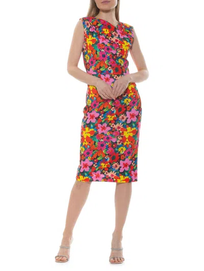 Alexia Admor Diane Asymmetric Sleeveless Midi Sheath Dress In Floral Multi