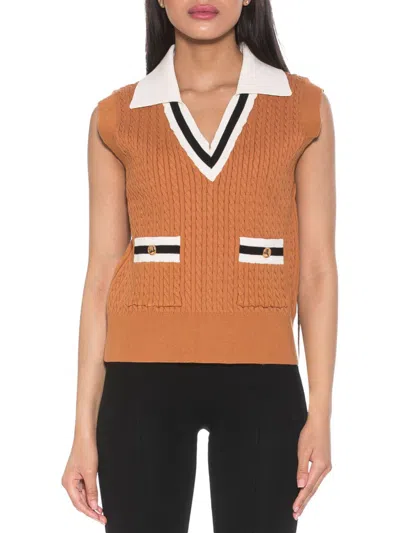 Alexia Admor Michelle Cable Knit Sweater Vest In Camel