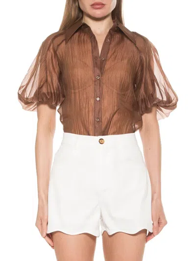 Alexia Admor Billie Floral Button-up Shirt In Camel