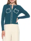 Alexia Admor Clover Ribbed Knit Button Down Cardigan In Teal