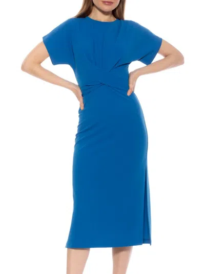 Alexia Admor Cairo Short Sleeve Crossover Waist Midi Dress In Denim Blue