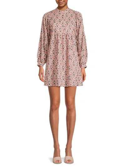 Joie Gathered Floral-print Cotton Mini Dress In Dusty Pink